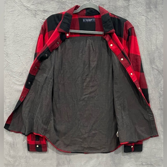 Lucky Brand Shirt Mens Medium Red Black Buffalo Plaid Pearl Snap Western NWT - Picture 5 of 9